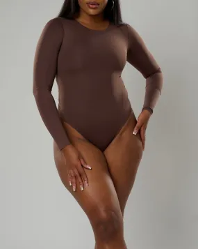 Nadia Long Sleeve Crew Neck Bodysuit - Brown