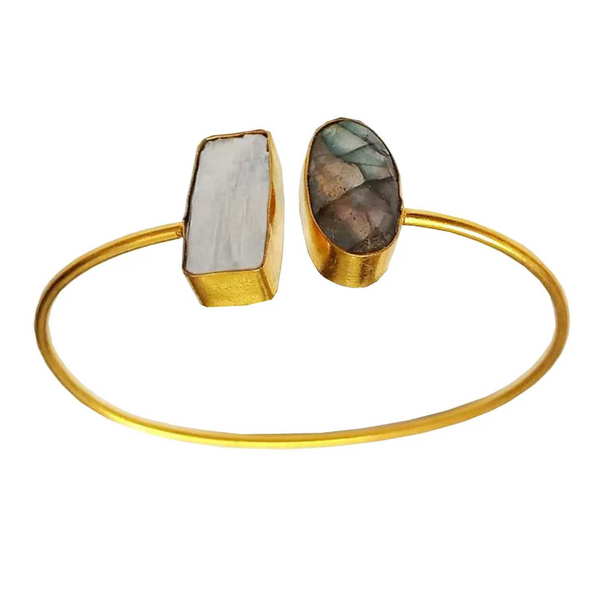 Natural Selenite And Labradorite Gemstone Daily Wear Bangle