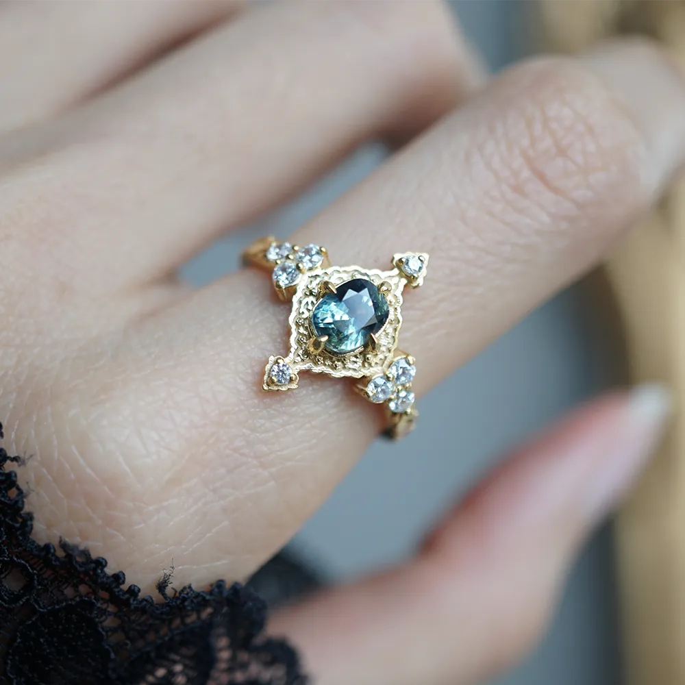 One Of A Kind: Arabasque Bi-Color Sapphire Ring in 14K and 18K Gold