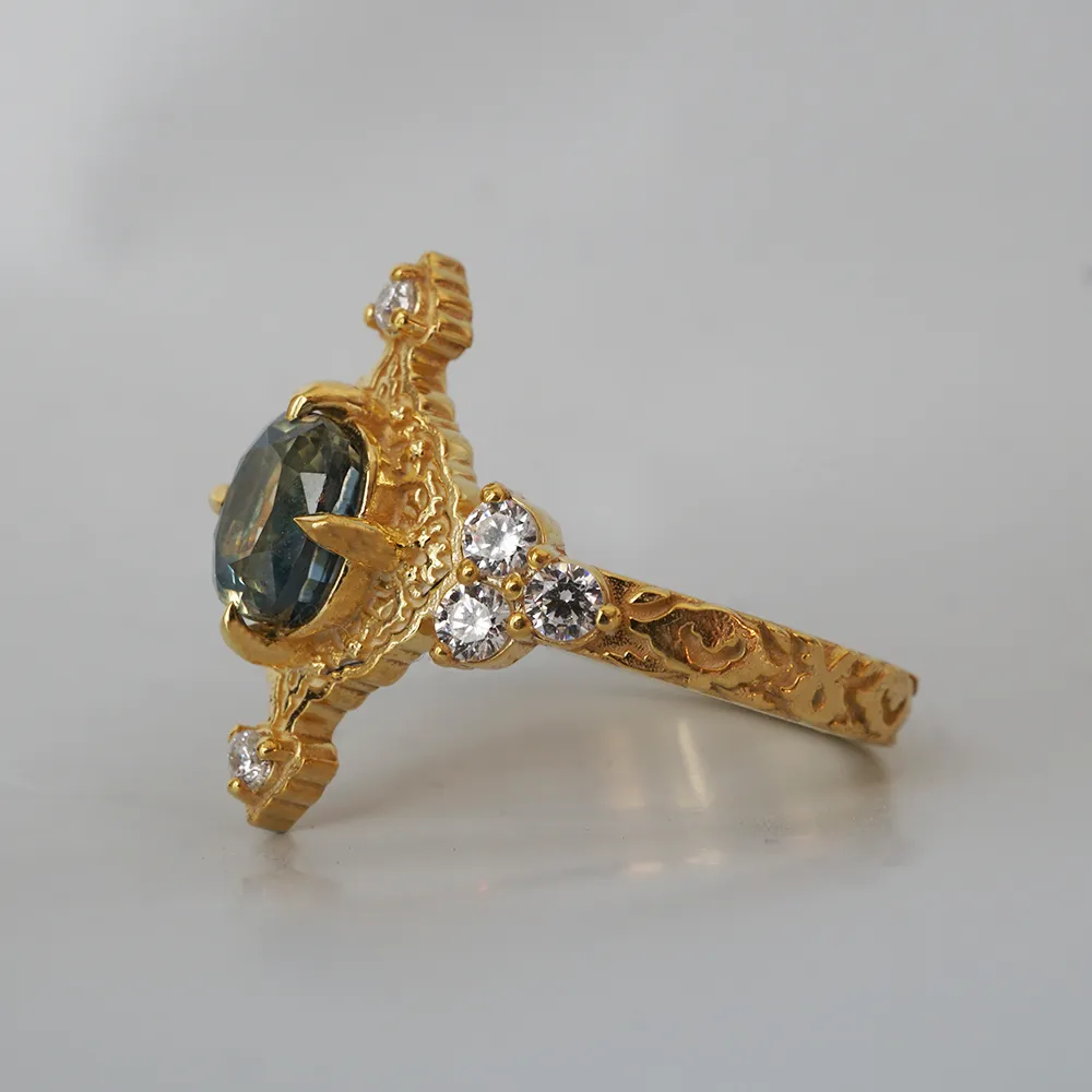 One Of A Kind: Arabasque Bi-Color Sapphire Ring in 14K and 18K Gold