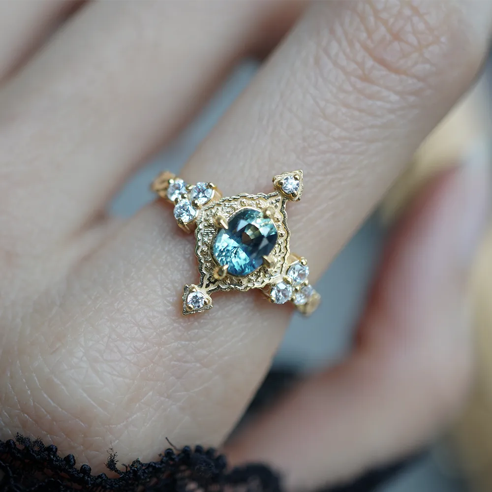 One Of A Kind: Arabasque Bi-Color Sapphire Ring in 14K and 18K Gold