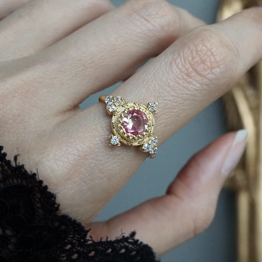 One Of A Kind: Arabesque Pink Tourmaline Diamond Ring in 14K and 18K Gold