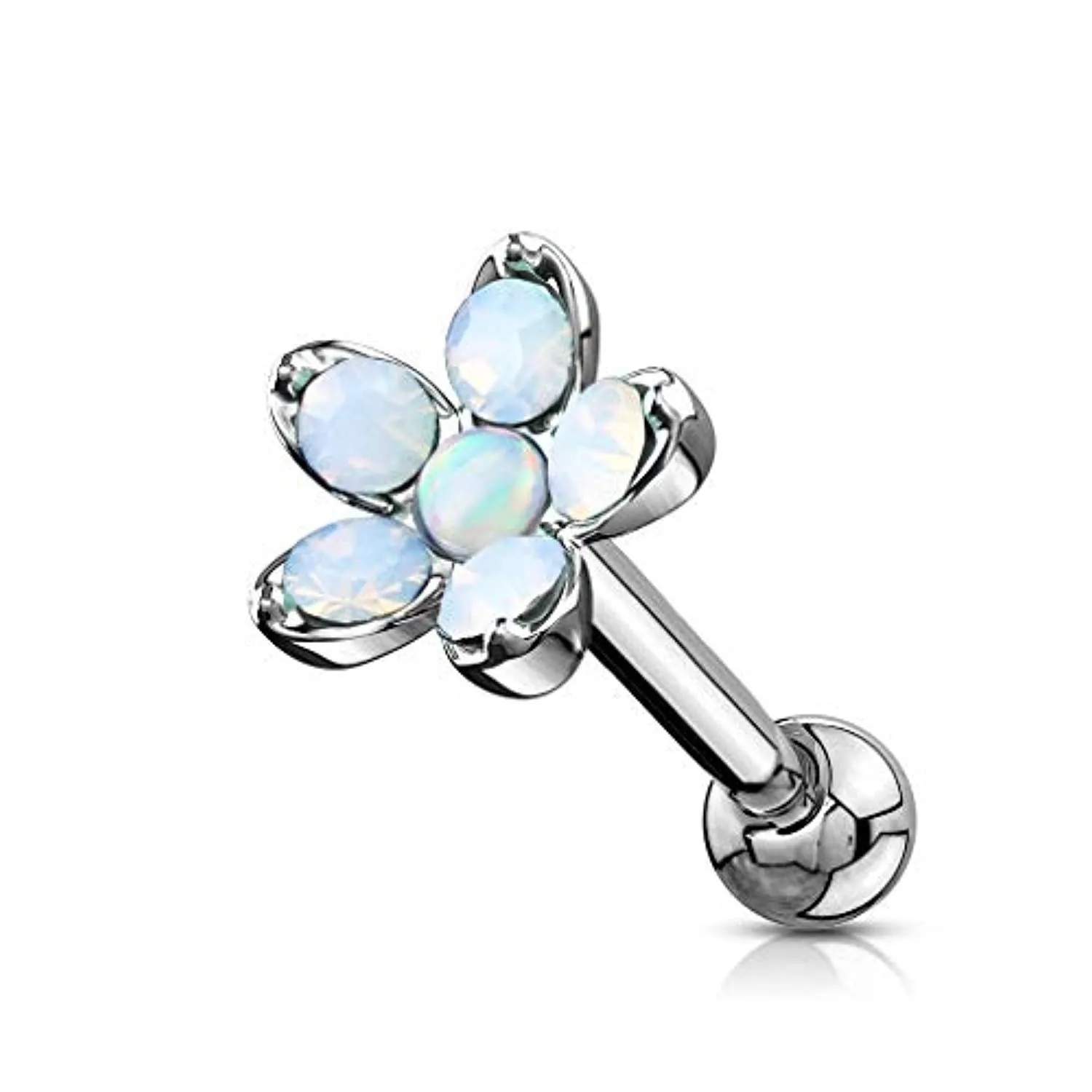 Opalite Flower with Opal Center Top 316L Surgical Steel WildKlass Cartilage, Tragus Barbell Studs