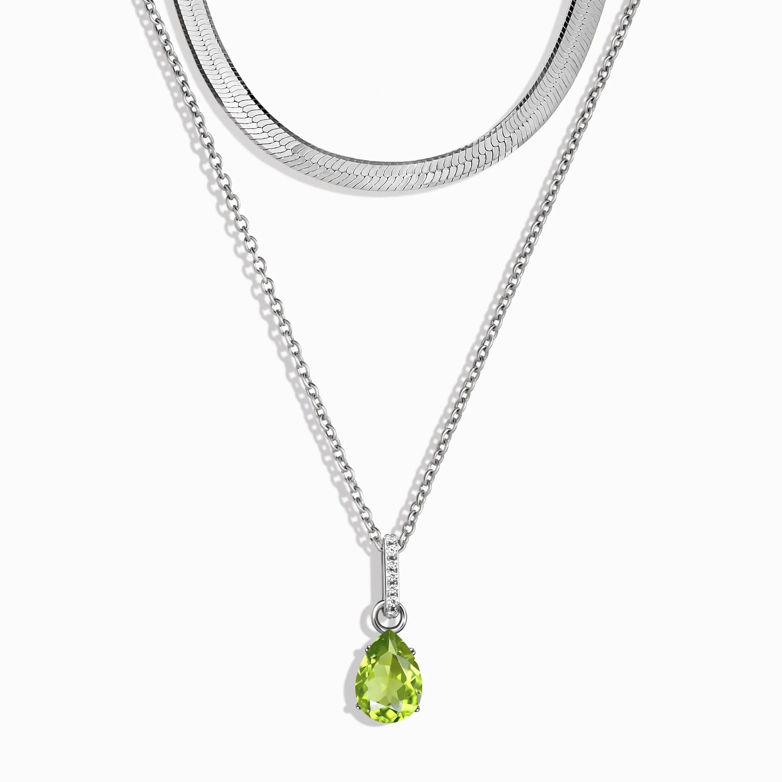 Peridot Birthstone Sway Necklace & Herringbone Chain