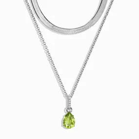 Peridot Birthstone Sway Necklace & Herringbone Chain