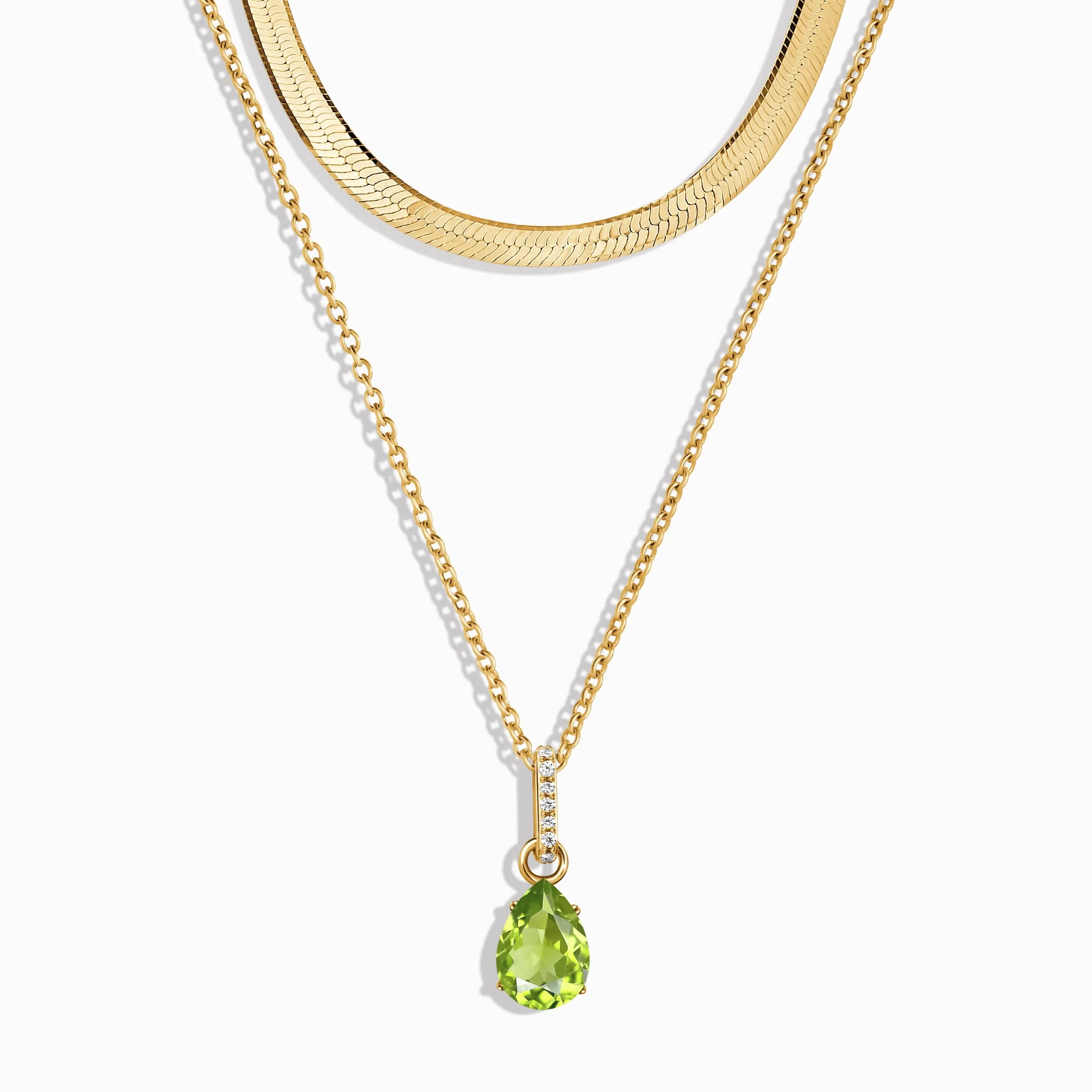 Peridot Birthstone Sway Necklace & Herringbone Chain