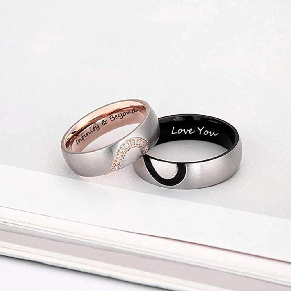 Personalized Heart-Shape Couple Rings With Zirconia