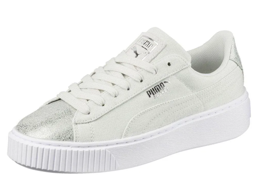 PUMA Basket Platform Canvas Blue Flower Silver 366494 03