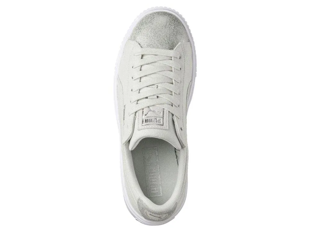 PUMA Basket Platform Canvas Blue Flower Silver 366494 03