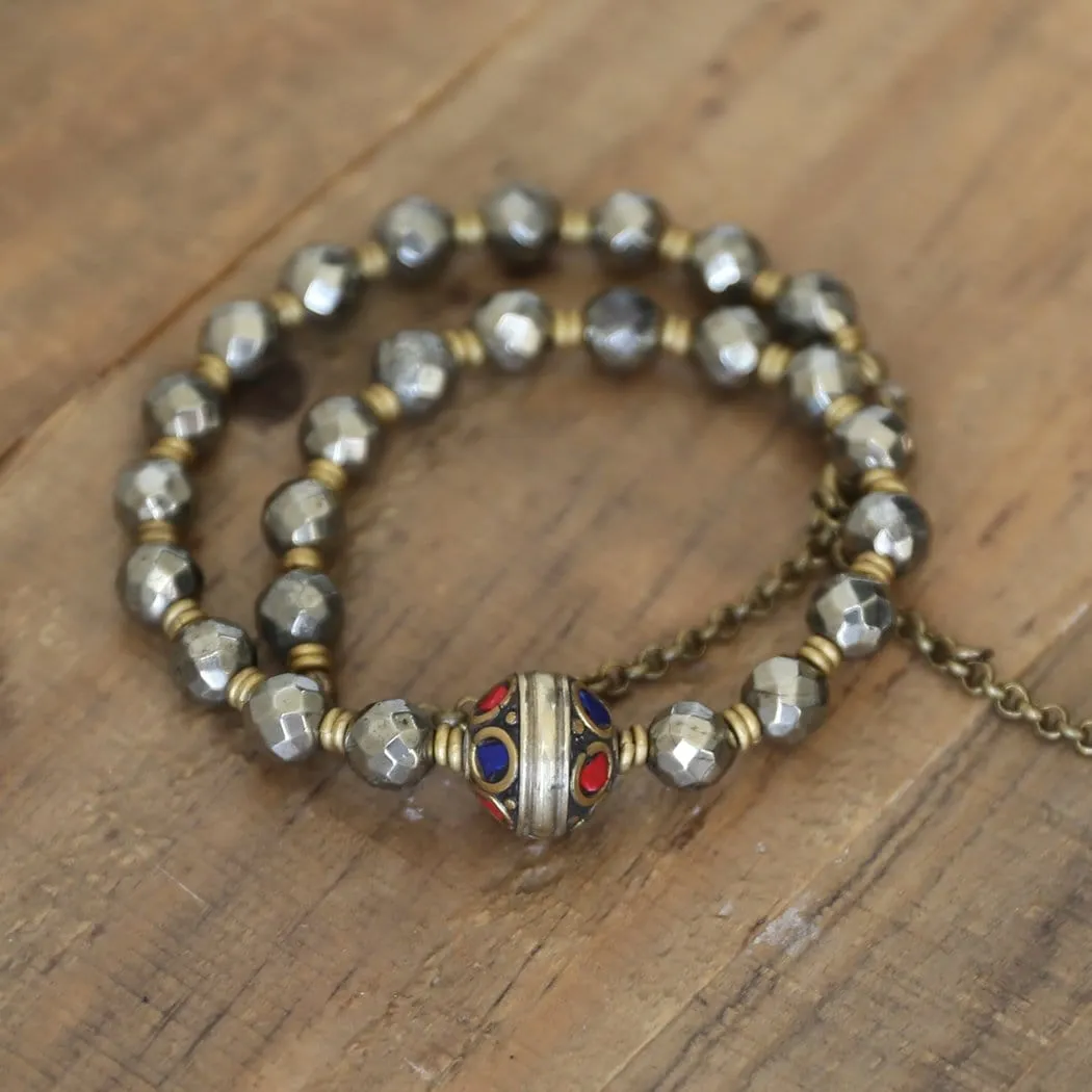 Pyrite Mala Choker or Wrap Bracelet for Strength