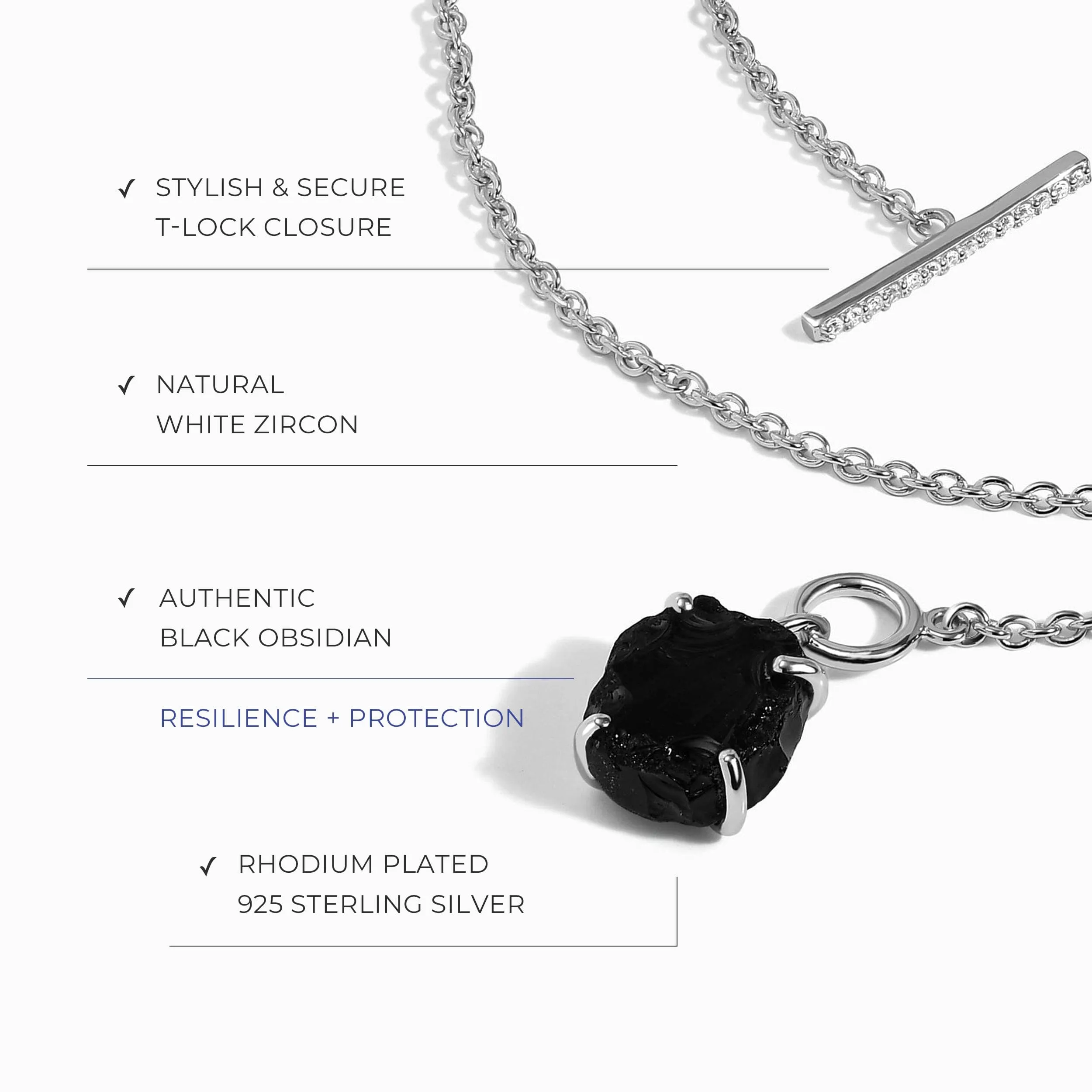 Raw Crystal Necklace - Black Obsidian T Lock