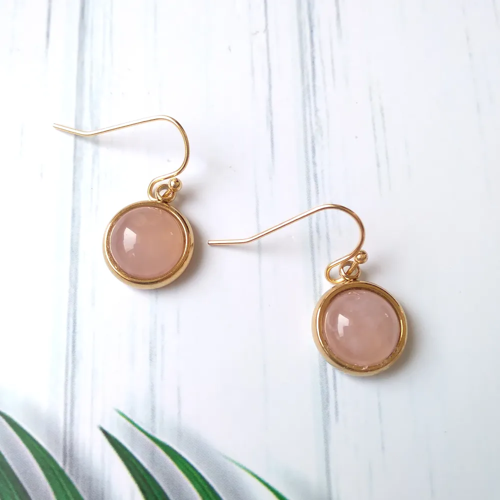 Round Rose Quartz Single Drop Earrings