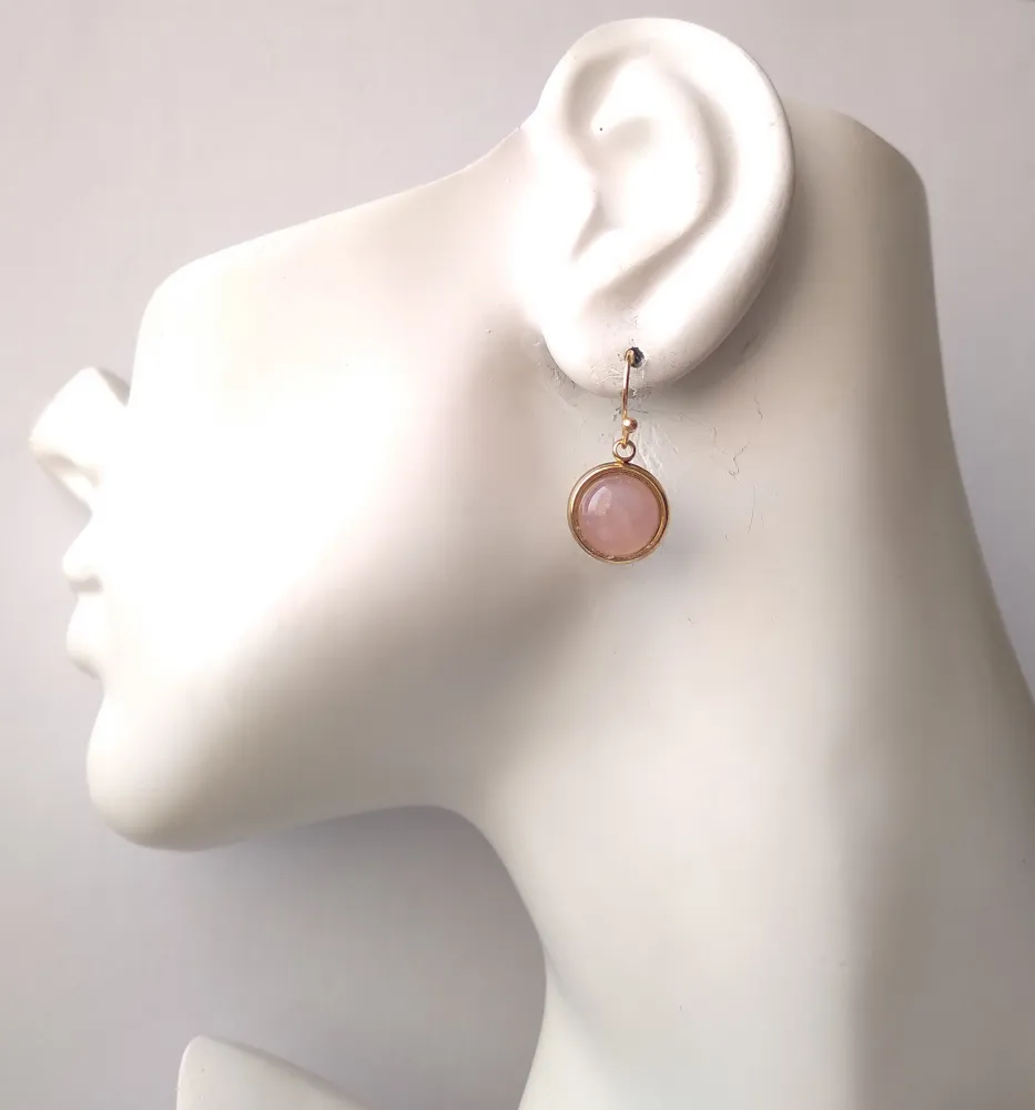 Round Rose Quartz Single Drop Earrings