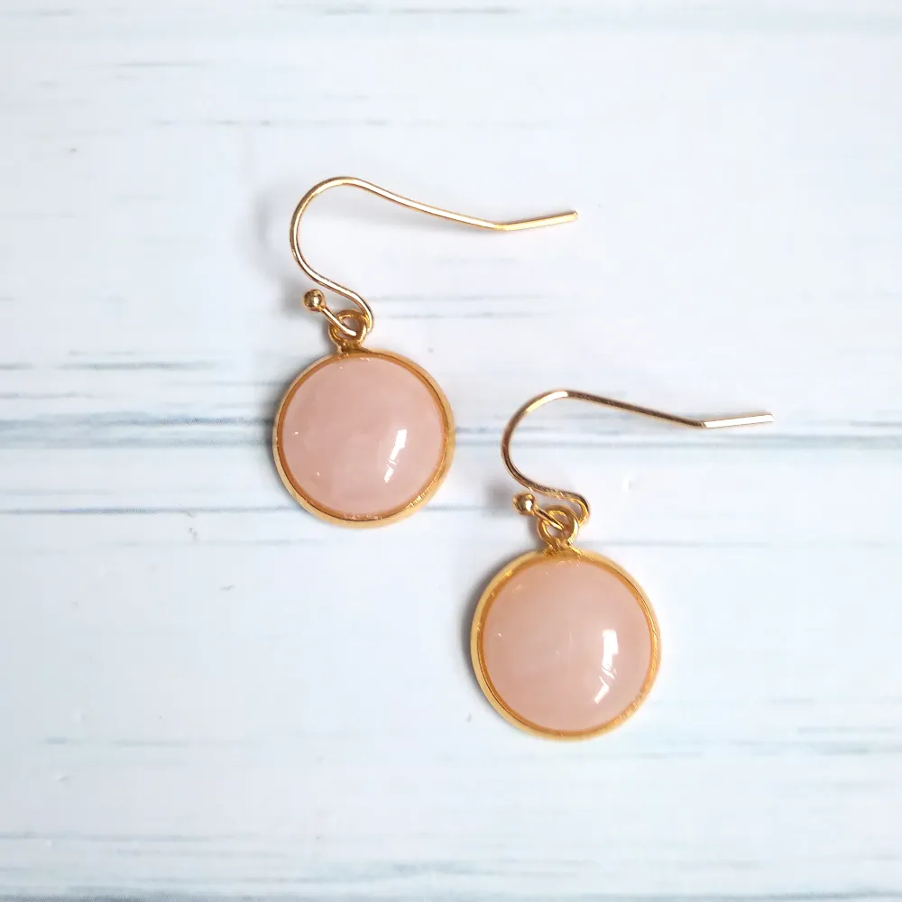 Round Rose Quartz Single Drop Earrings