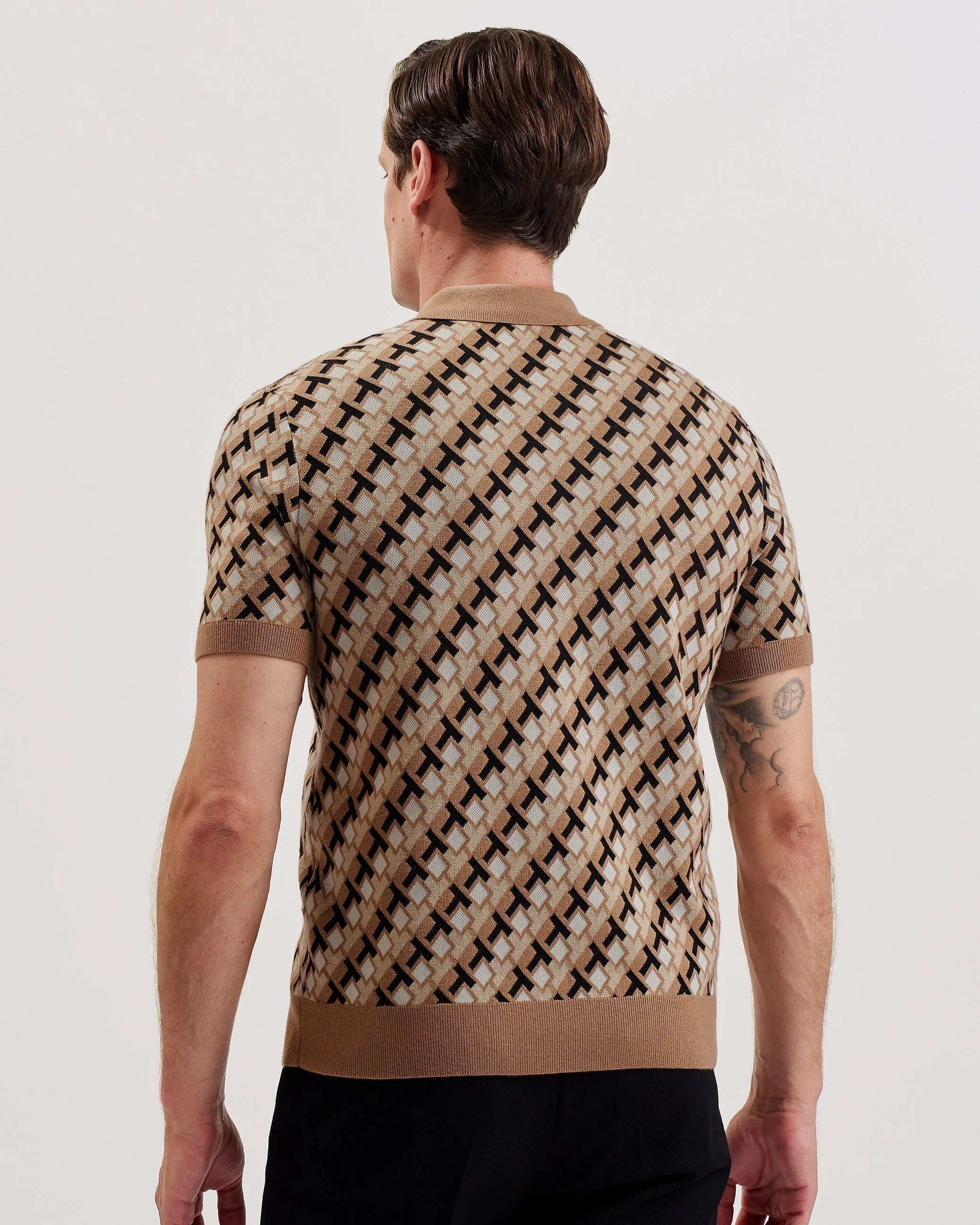 Seferry Ss Textured T Jacquard Button Polo Brown