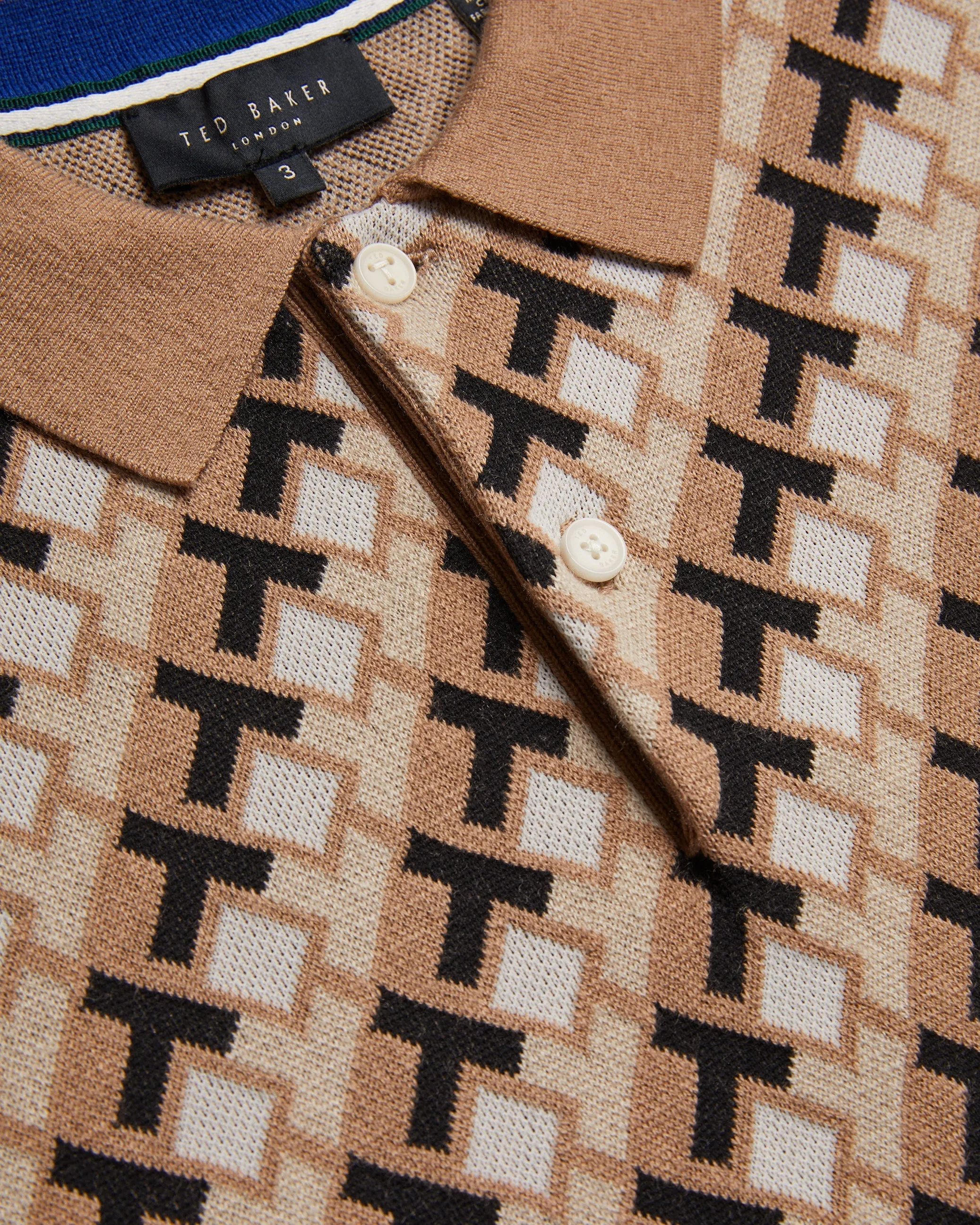 Seferry Ss Textured T Jacquard Button Polo Brown