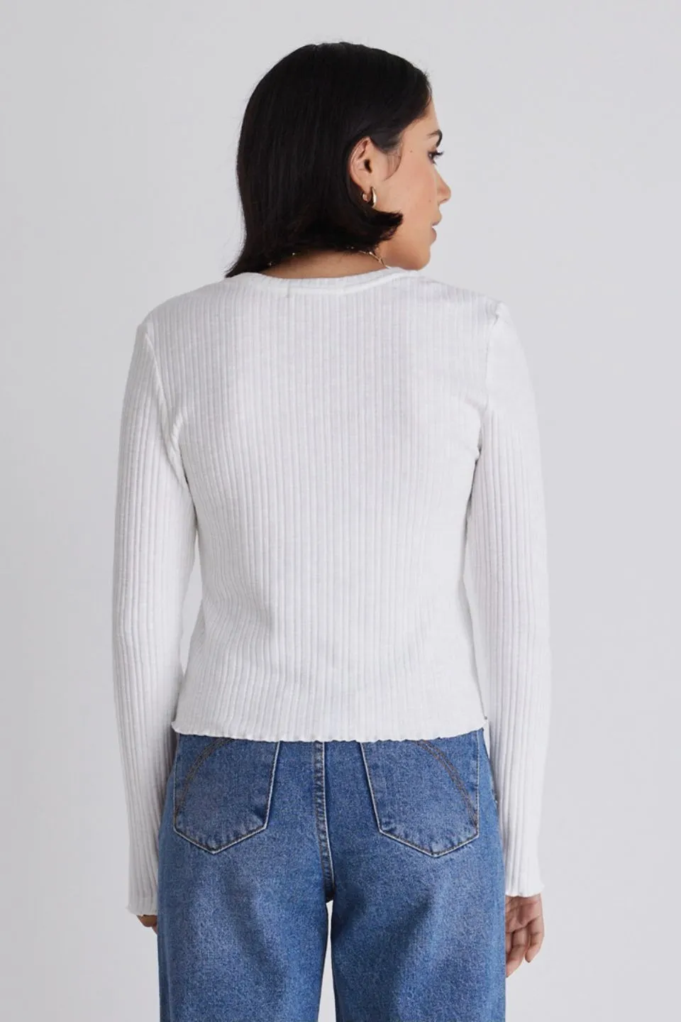 Shout Ivory Rib Cropped Crew LS Tee