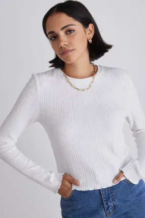 Shout Ivory Rib Cropped Crew LS Tee