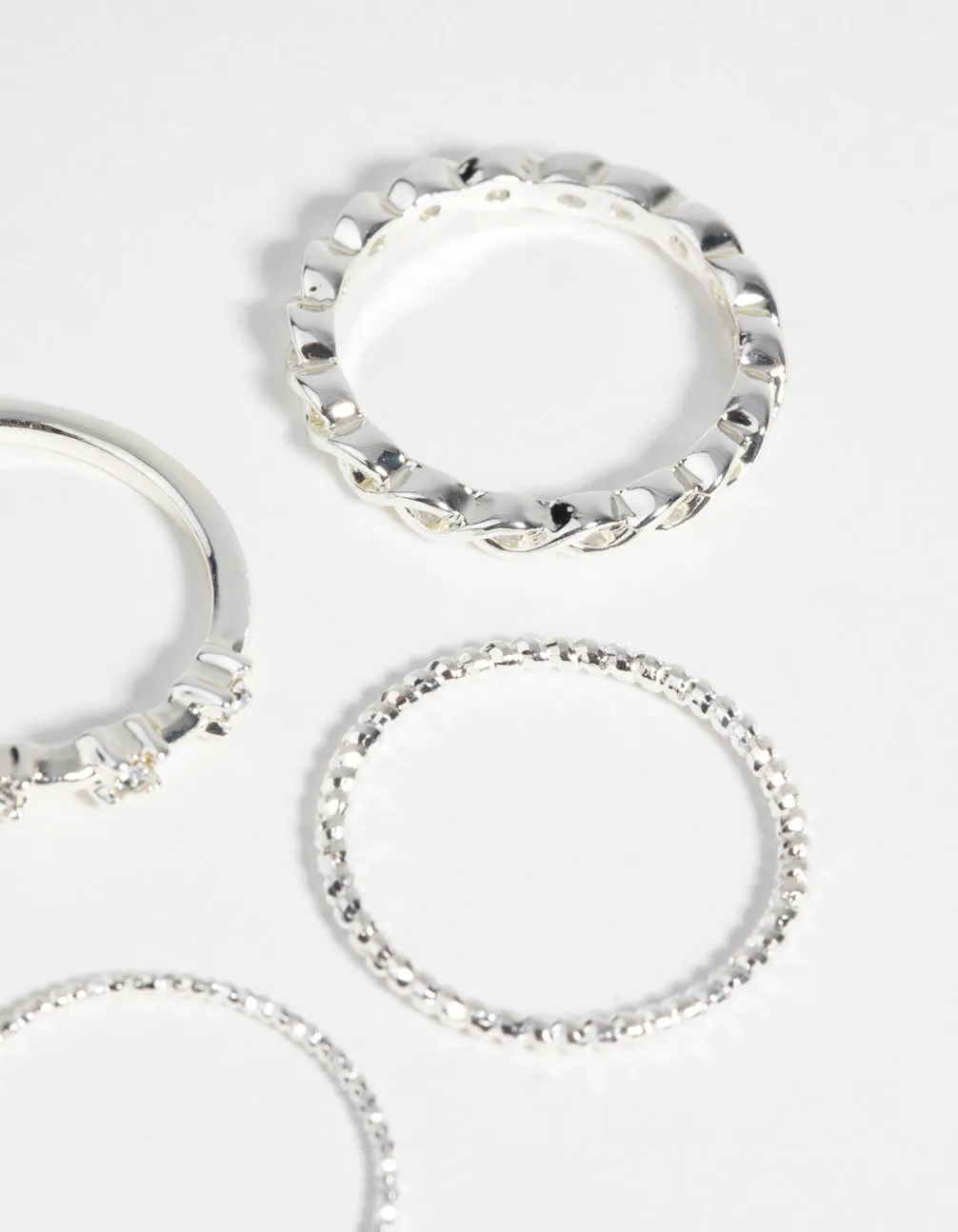 Silver Plated Diamante Ring Pack