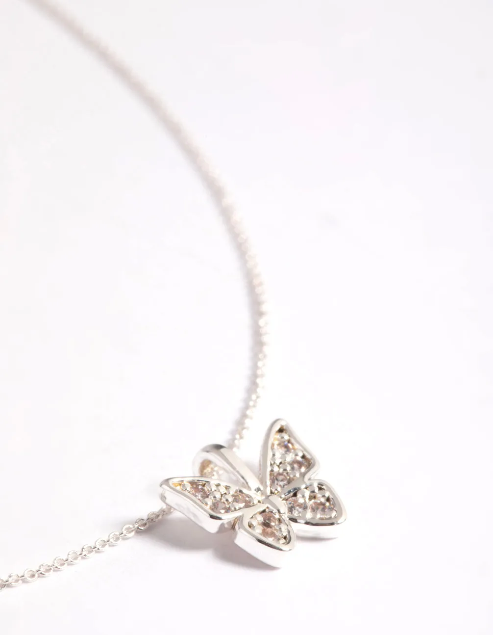 Silver Plated Pave Butterfly Necklace