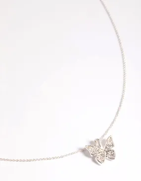 Silver Plated Pave Butterfly Necklace