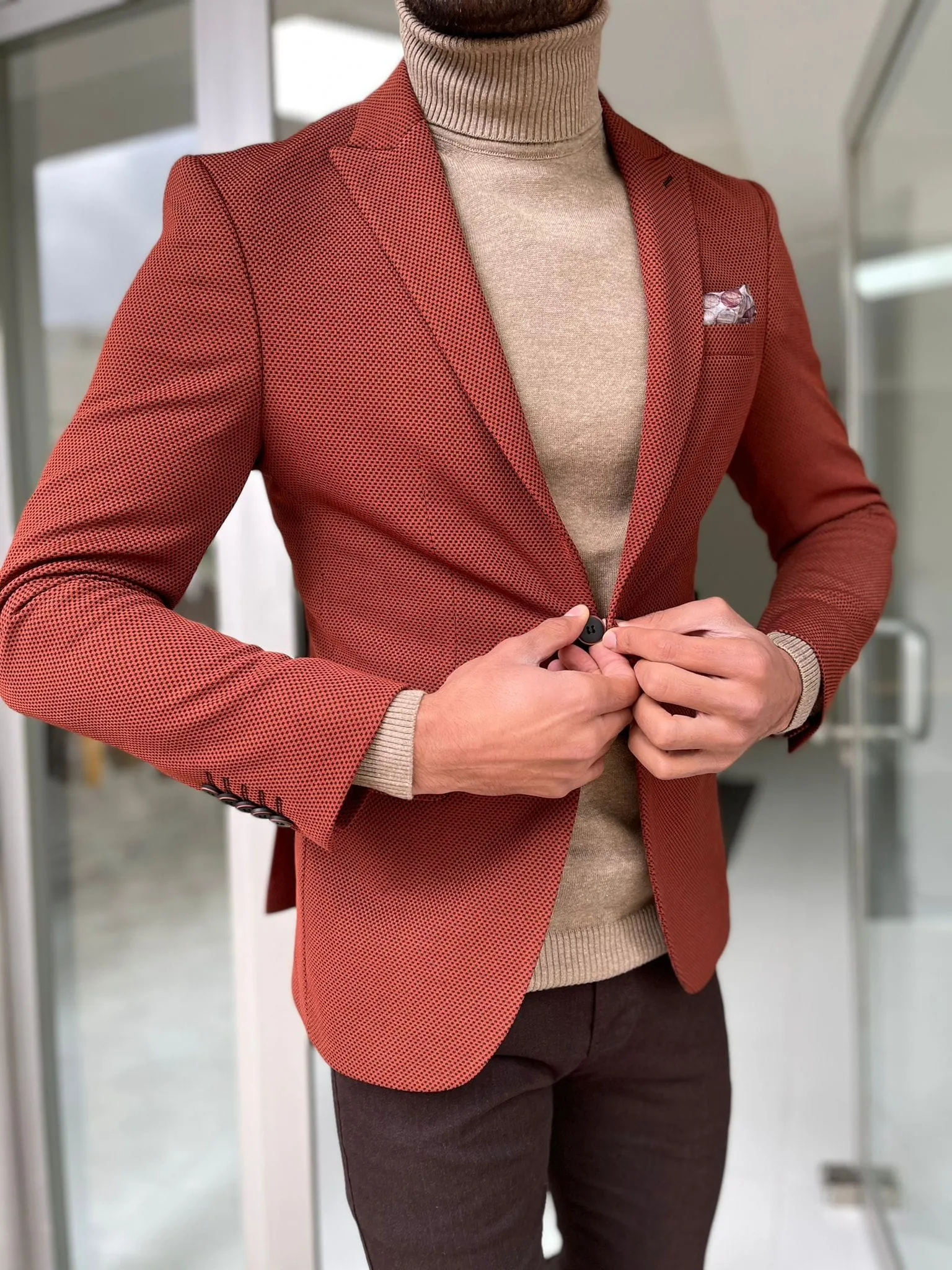 Slim Fit Self-patterned Tile wool Jacket