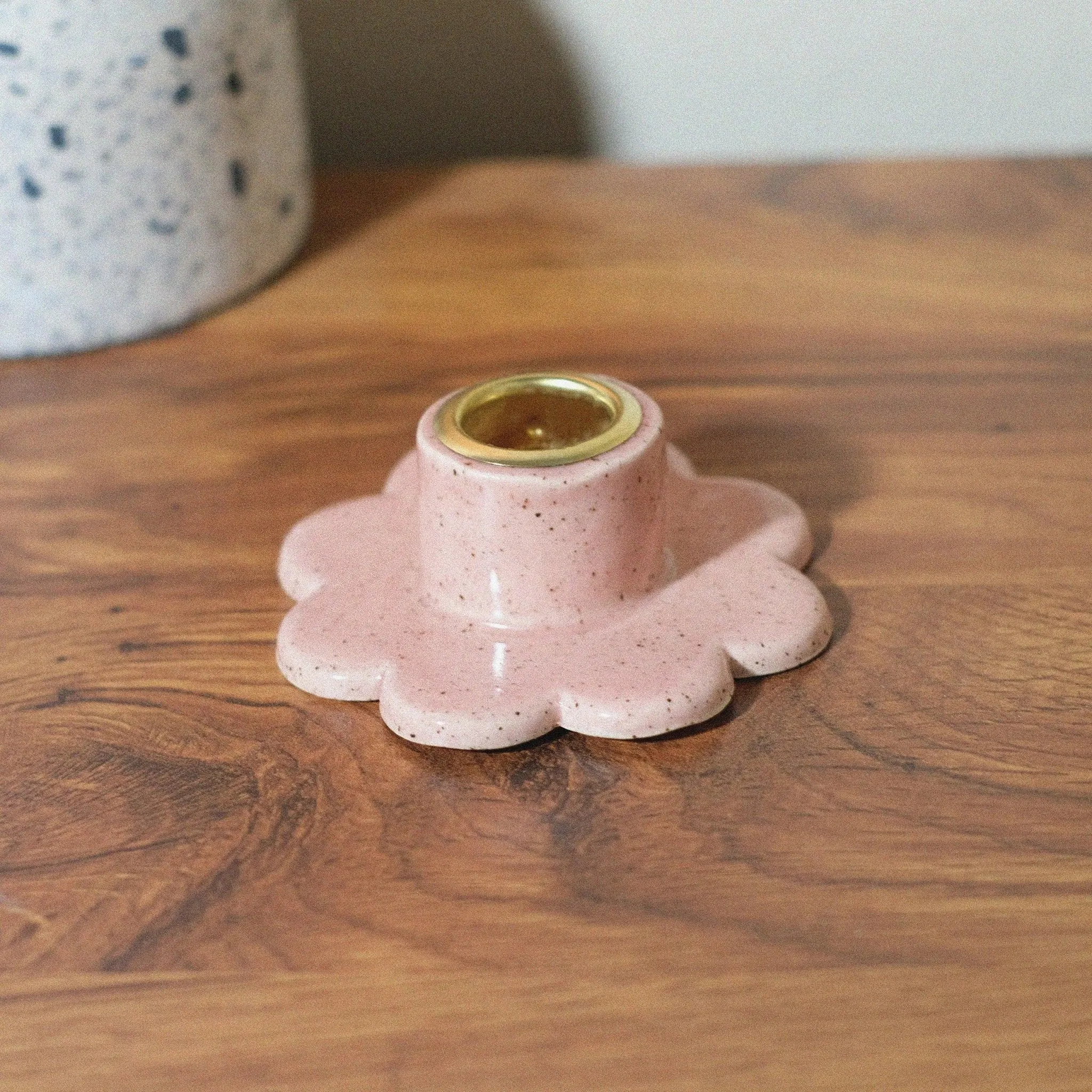 Speckled pink flower candle holder