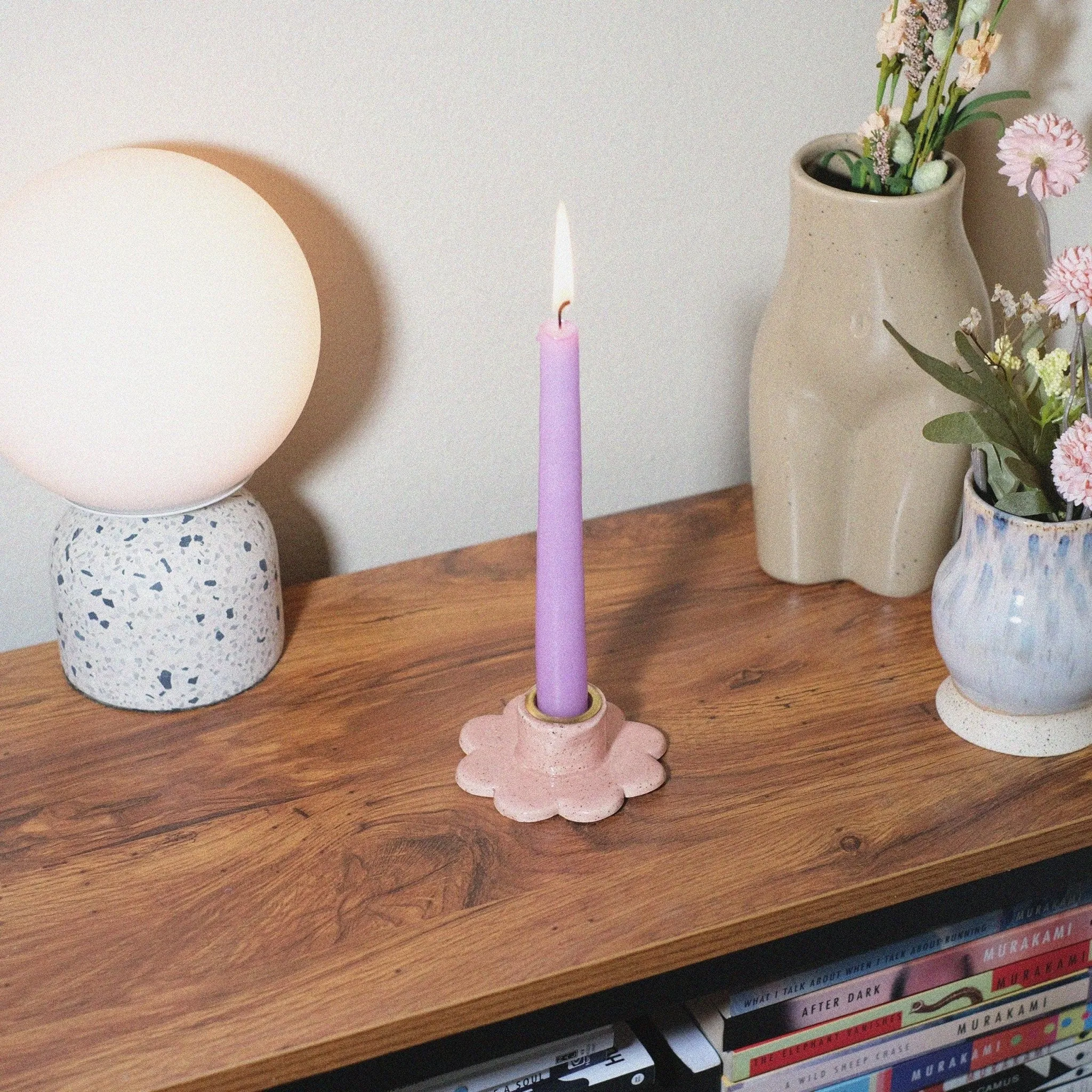 Speckled pink flower candle holder