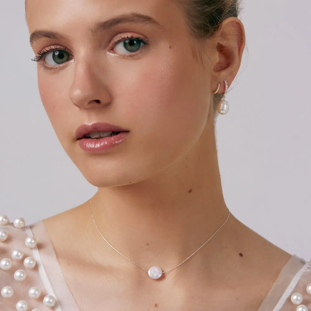 Stationed Flat Pearl Collar Necklace - Silver