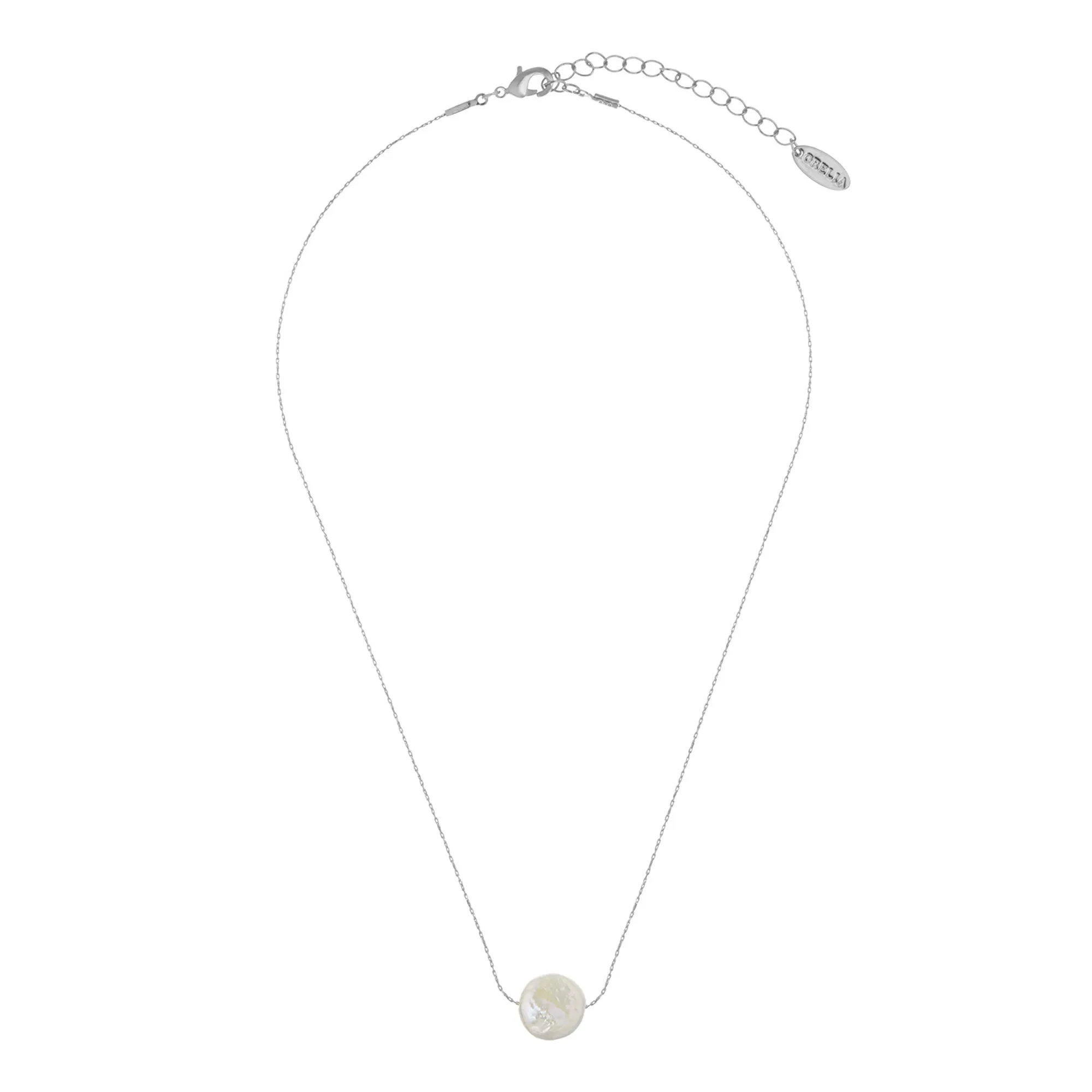 Stationed Flat Pearl Collar Necklace - Silver