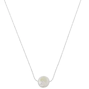 Stationed Flat Pearl Collar Necklace - Silver