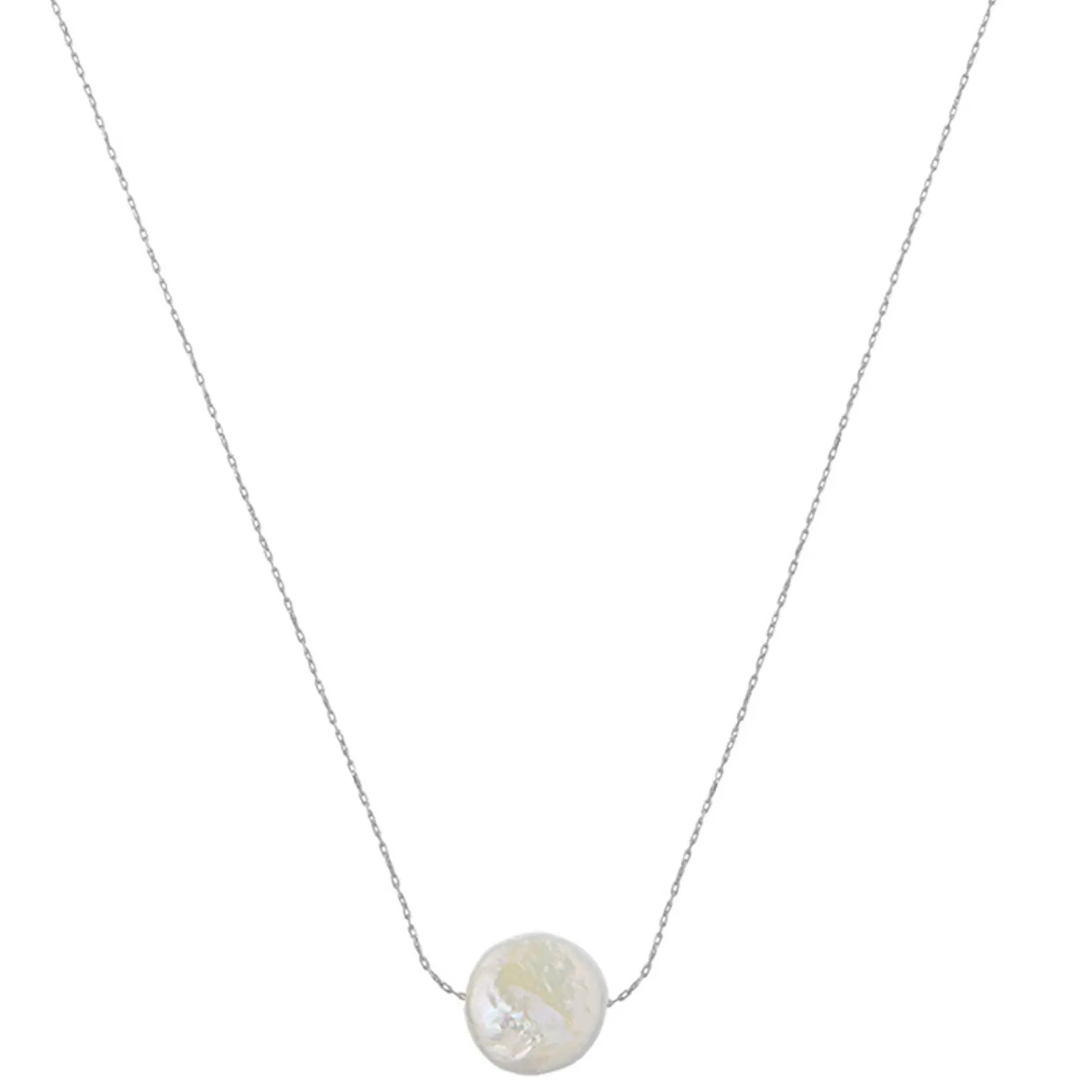 Stationed Flat Pearl Collar Necklace - Silver