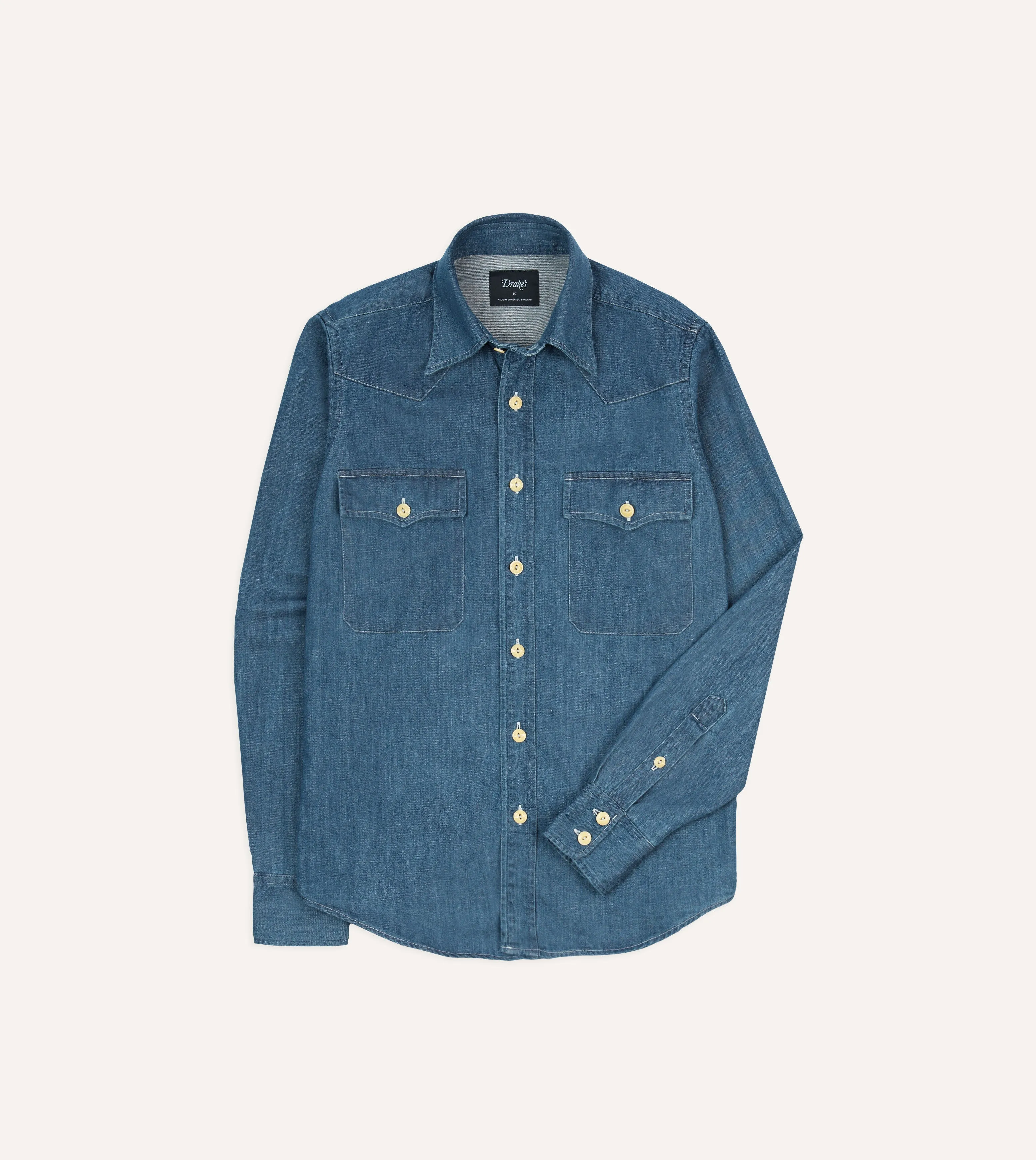 Stone Wash Denim Two-Pocket Western Shirt