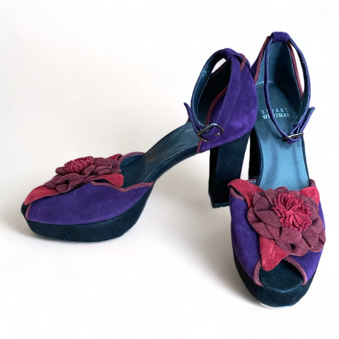 Stuart Weitzman Suede Floral Platform Pumps