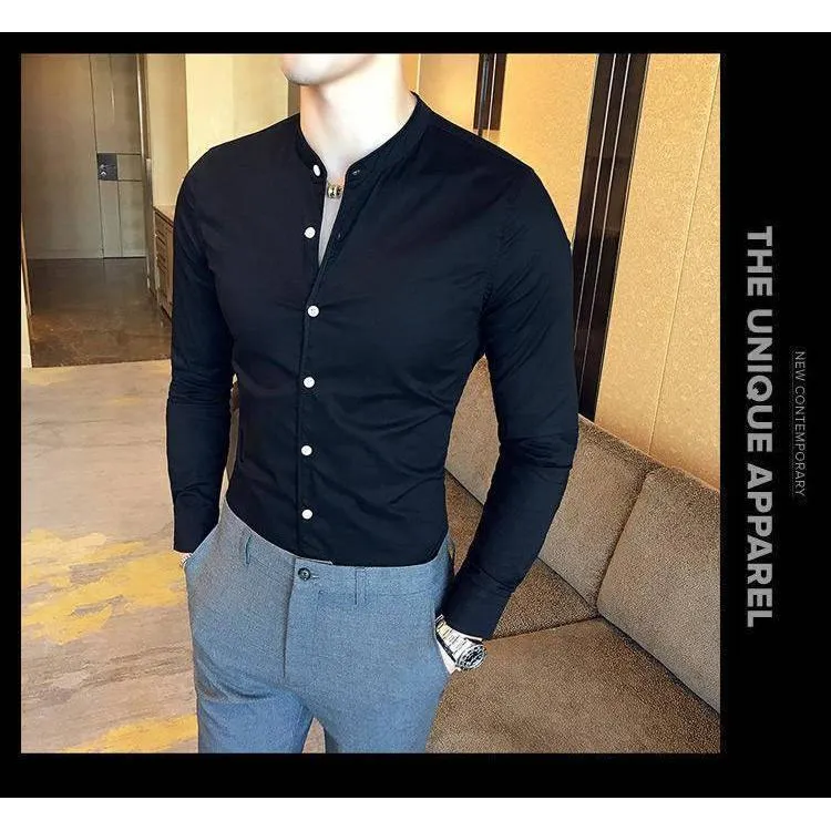 Stylish Fashionable Black Solid Cotton Button-Up Shirt For Men