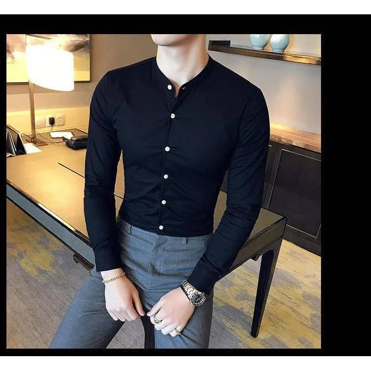 Stylish Fashionable Black Solid Cotton Button-Up Shirt For Men