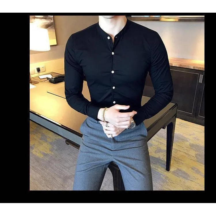 Stylish Fashionable Black Solid Cotton Button-Up Shirt For Men