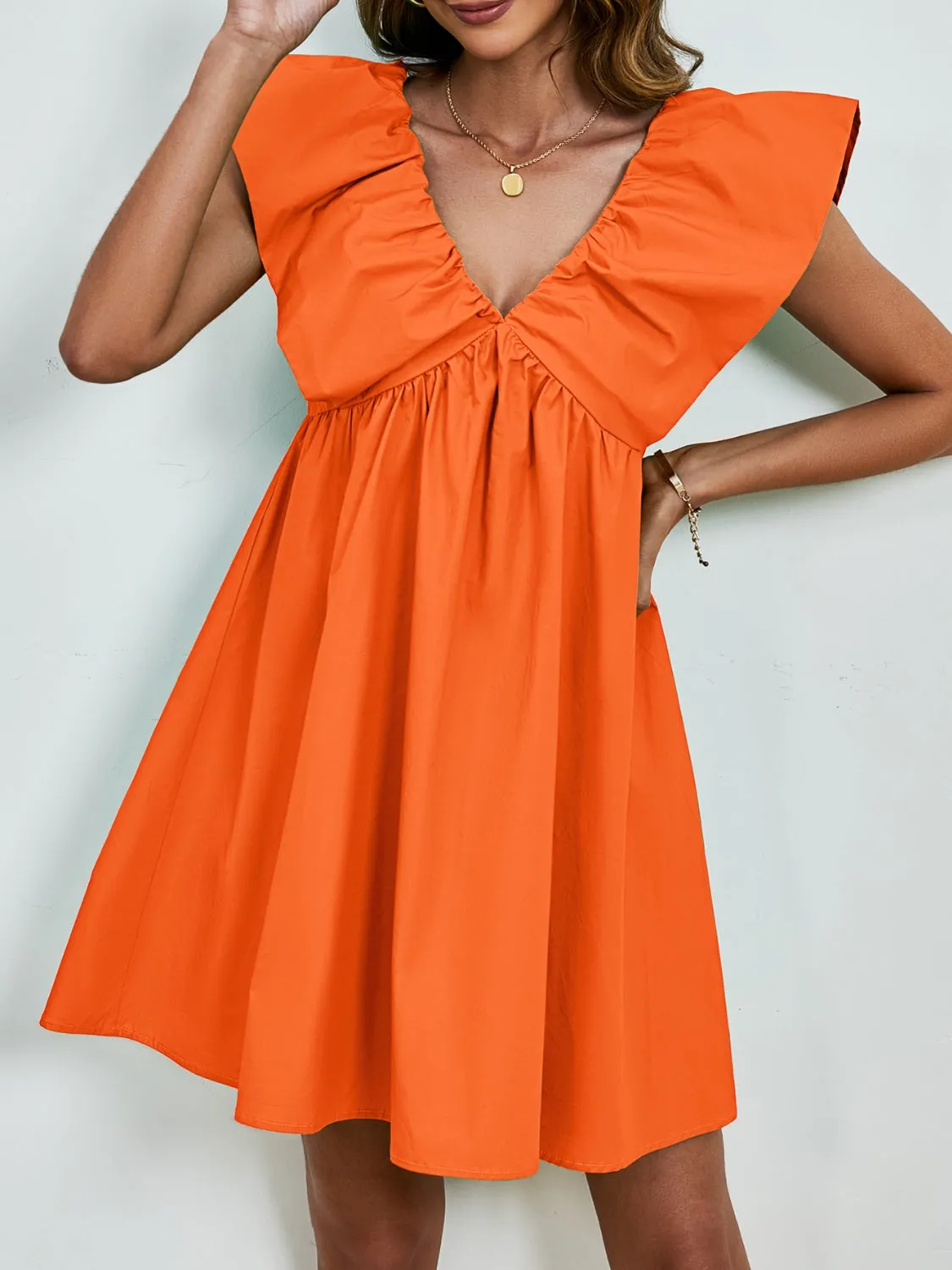 Sunset Vacation V-Neck Cap Sleeve Mini Dress