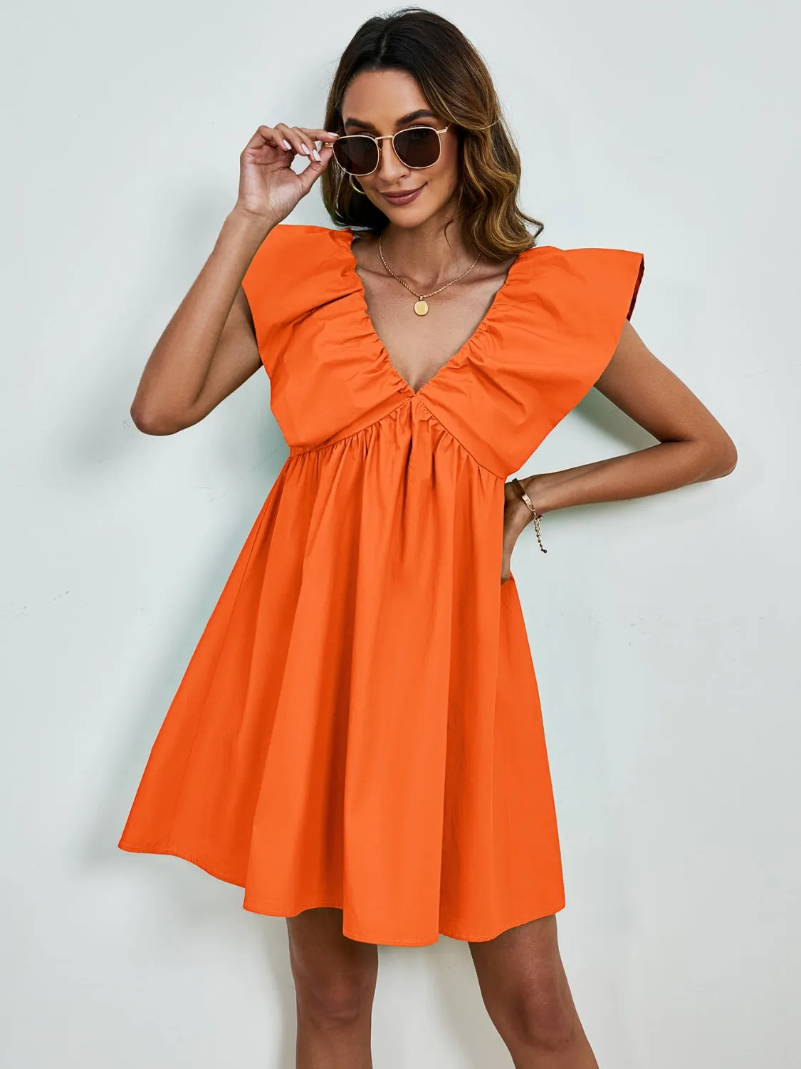 Sunset Vacation V-Neck Cap Sleeve Mini Dress