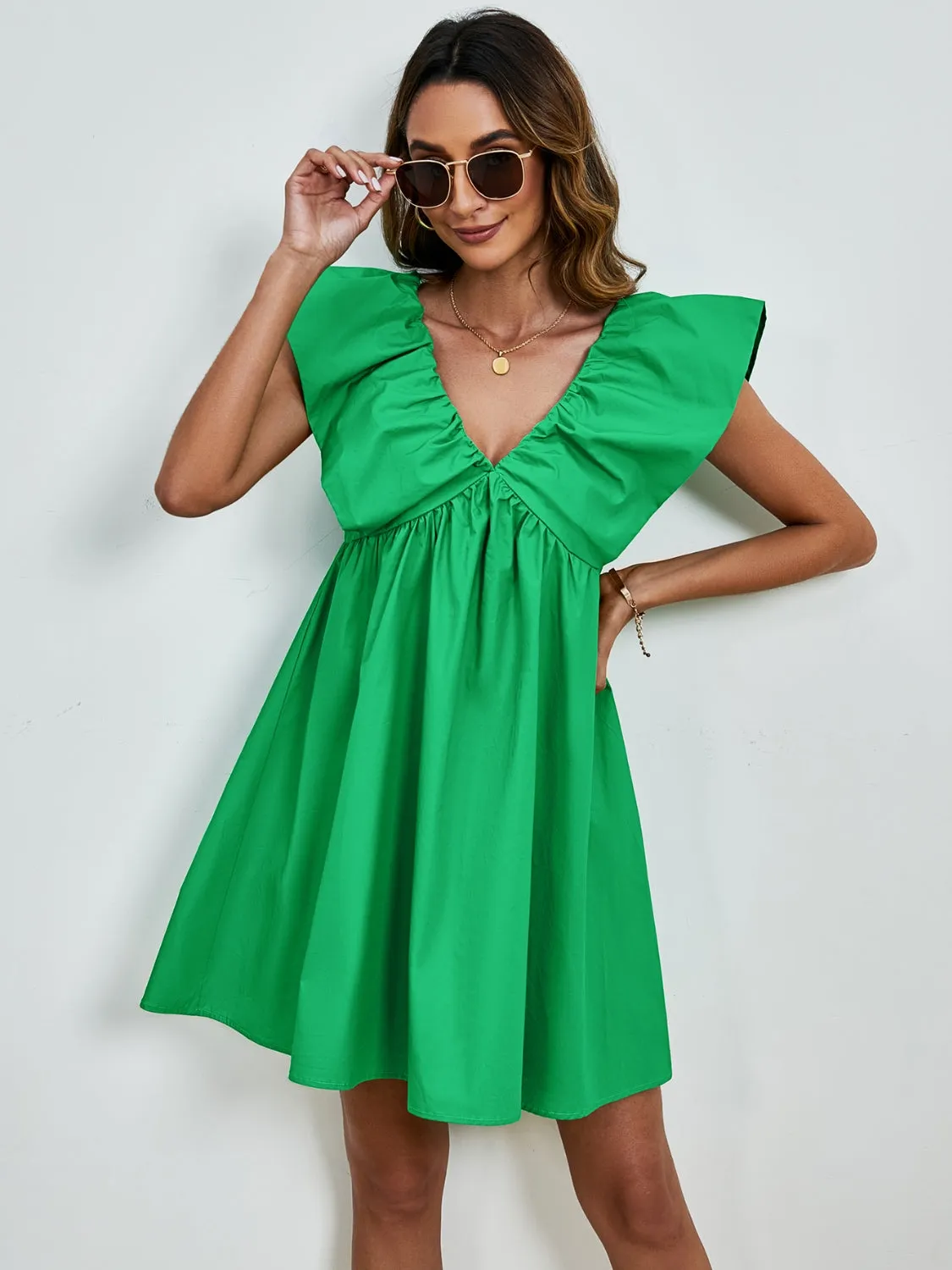 Sunset Vacation V-Neck Cap Sleeve Mini Dress