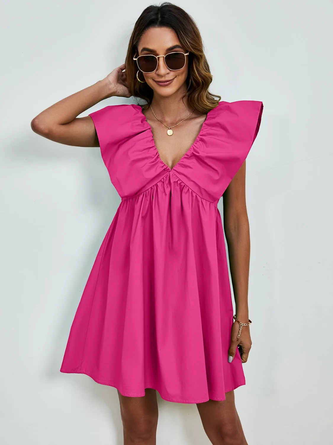 Sunset Vacation V-Neck Cap Sleeve Mini Dress