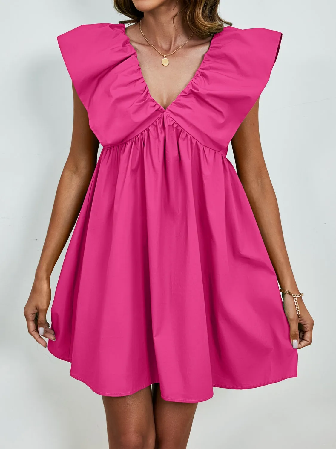 Sunset Vacation V-Neck Cap Sleeve Mini Dress