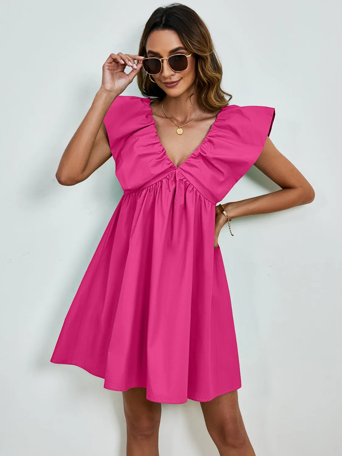 Sunset Vacation V-Neck Cap Sleeve Mini Dress