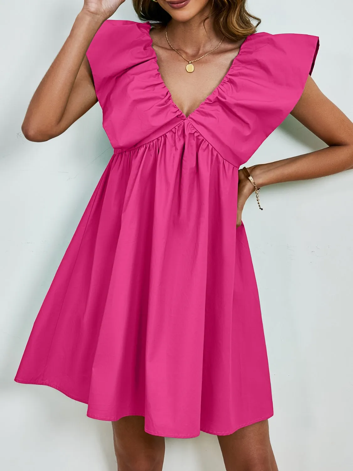 Sunset Vacation V-Neck Cap Sleeve Mini Dress