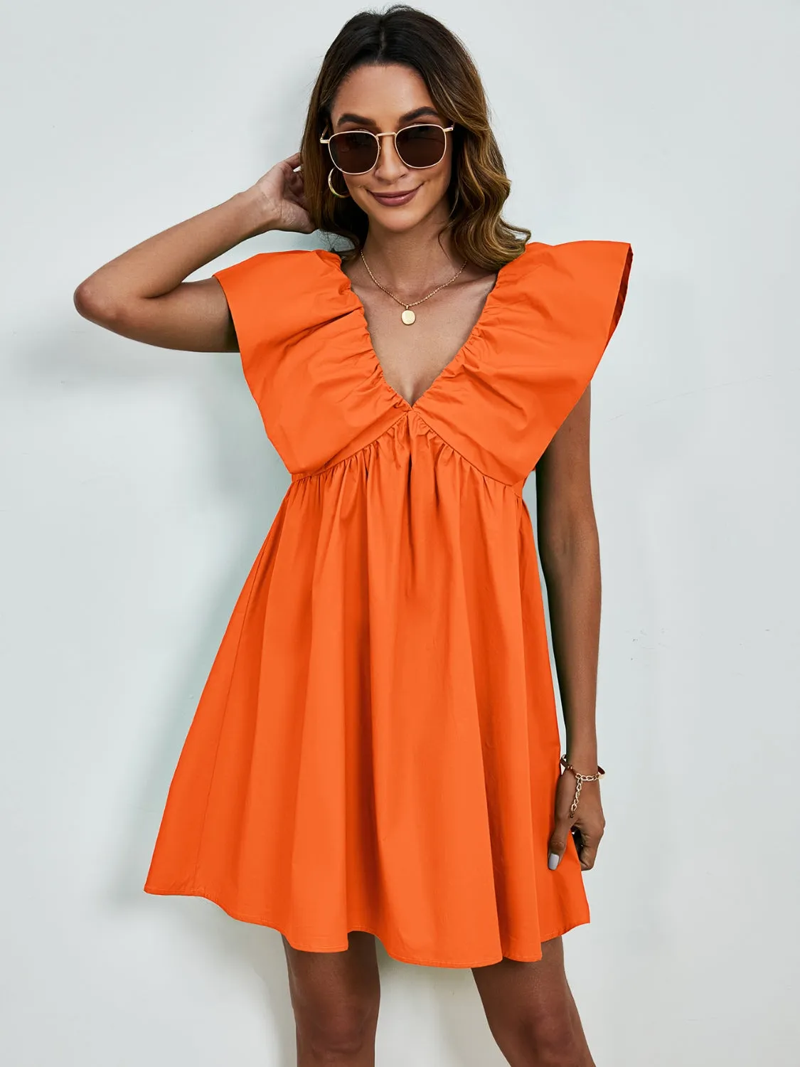 Sunset Vacation V-Neck Cap Sleeve Mini Dress