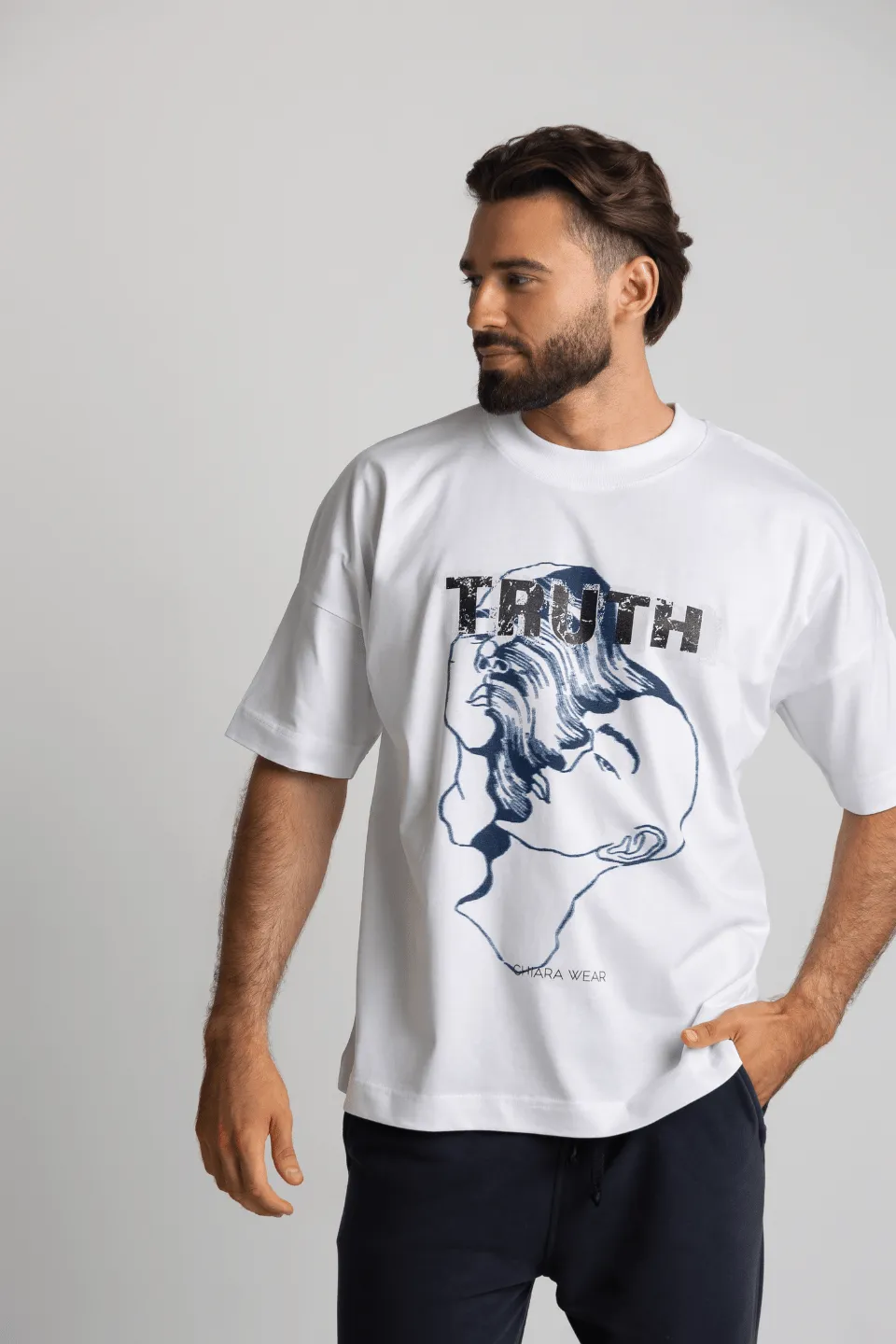 T-shirt mski oversize TRUTH - biay