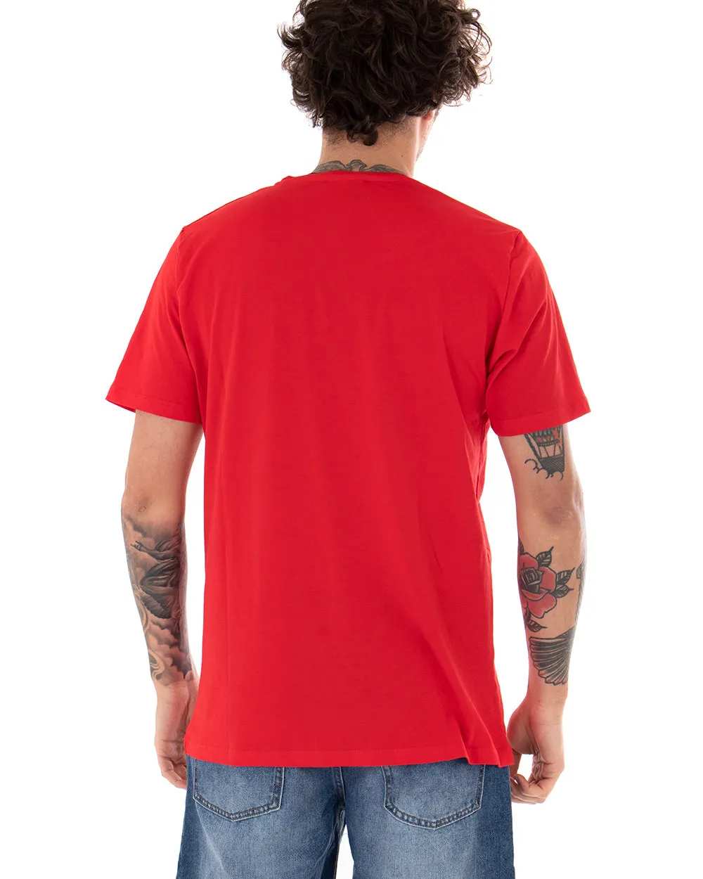 T-shirt Uomo Minimal Couture Logo Rosso Casual Girocollo Cotone GIOSAL