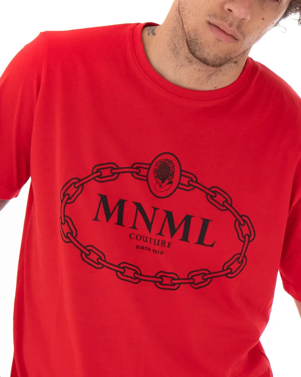 T-shirt Uomo Minimal Couture Logo Rosso Casual Girocollo Cotone GIOSAL