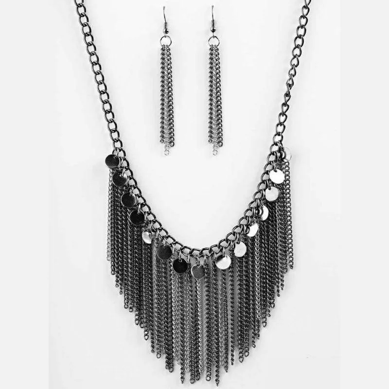 Turn Up the Spotlight Silver and Black Statement Necklace