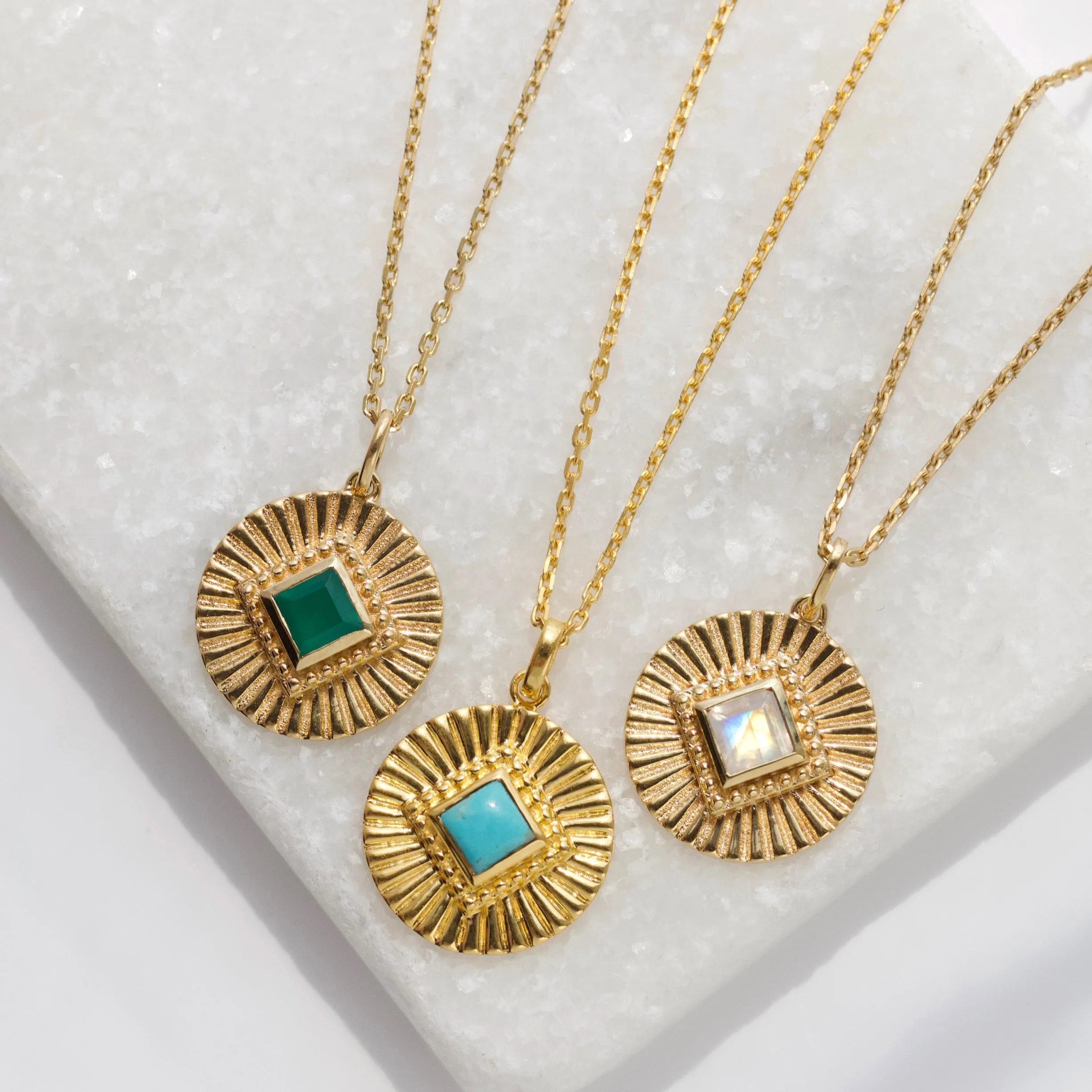 Turquoise Sunray Coin Necklace